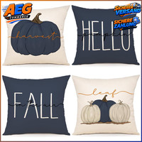 Kissenbezug 40X40 4Er Set Leinen Deko AhornbläTter KüRbis FüR Sofa Garten