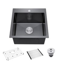 18  Black Stainless Steel Bar Sink Square Single Bowl Drop-In / Top Mount PVD