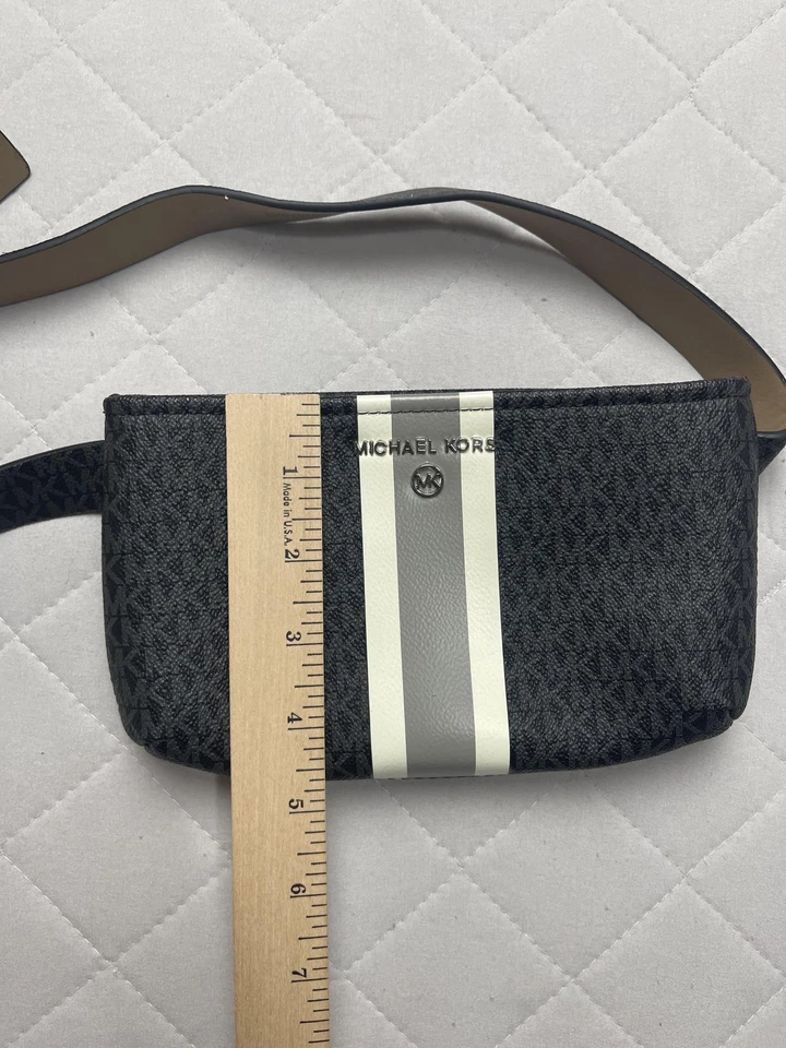 Bolso Cinturón Michael Kors Mujer Pequeño MK Monograma Rayas Cintura Ajustable Cartera Foto 3 de 4