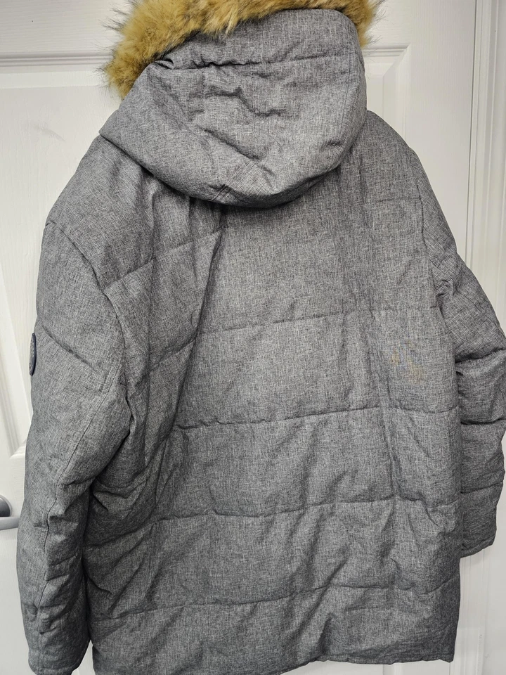 Tommy Hilfiger Chaqueta Para Hombre 2XL Gris Con Capucha Imitación Piel Parka Puffer Acolchada Invierno Foto 2 de 4