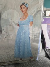Blue Lace Regency Romance Garden Gown L/XL New Bonus Matching Head Band 2 Piece