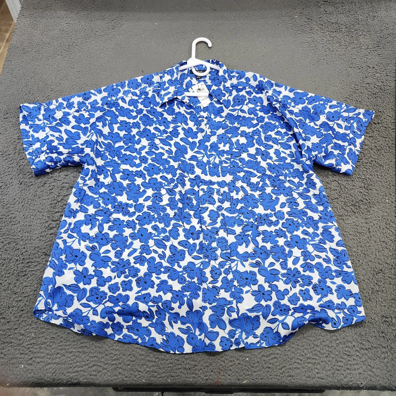 Alfani Shirt Mens 2XL Blue Floral Hawaiian Short Sleeve Button Cobalt Breeze