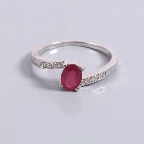 Bague Fiançailles Rubis Ovale – Argent Sterling 925, Naturel, Taille 8, Style Art Nouveau