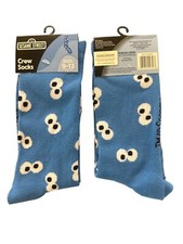 Sesame Street COOKIE MONSTER Mens Size 9-13 Crew Socks Blue White Black Eyeballs