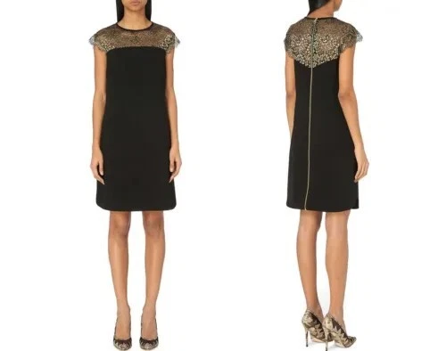 VETEMENTS Abito a tubino TED BAKER London nero oro pizzo trasparente giogo Lorenne 4 TB = 10 US ?