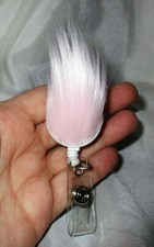 PINK Troll Hair BADGE REEL retractable Holder ID Reel work card Spring Clip