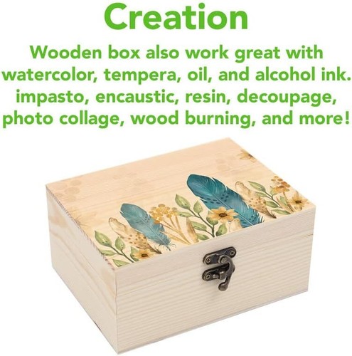 Unfinished Wooden Box with Hinged Lid for Crafts DIY Storage Jewelry Pine Box US - Picture 4 of 7
