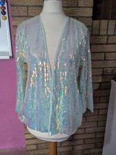 Primark Iridescent Sequin Kimono Sparkly Mermaid Disco Festival Jacket Aqua S
