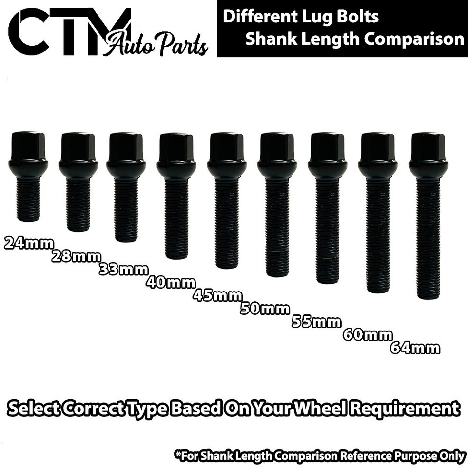 10x Black M12x1.5 ConeSeat Bolt 45mm Fit 15-20mm Spacer Mercedes AftermarketRim 10x Black M12x1.5 ConeSeat Bolt 45mm Fit 15-20mm Spacer Mercedes AftermarketRim