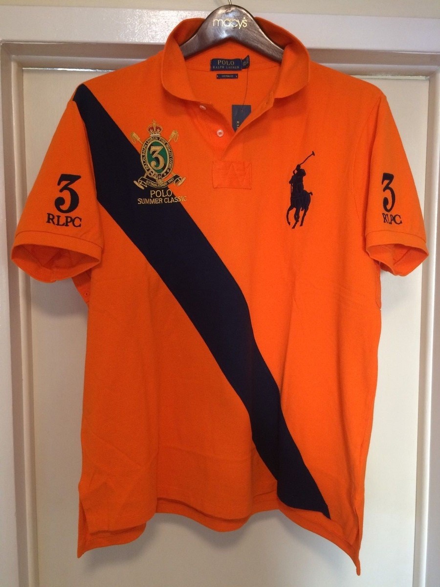 NWT XXL POLO RALPH LAUREN RLPC CUSTOM FIT PRL ORANGE NAVY BLUE  