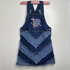 Vintage Disney Patchwork Denim Overall Dress Kids Size 6/6x Rainbow Letters Tag