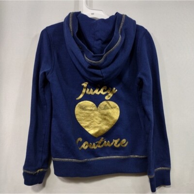 Juicy Couture Hooded Zip Up Jacket Girls 8/10 Blue Boho Retro 90s