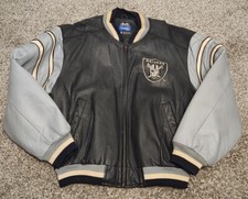 Vintage 90 s Mirage NFL Oakland Raiders Leather Jacket - Black Gray Size Large