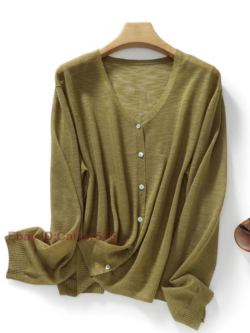 Women Summer Knitted Cardigan Thin Ice Silk Bamboo Linen
