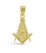 Masonic Pendant Square Compass 10k Yellow Gold Charm 1.6"