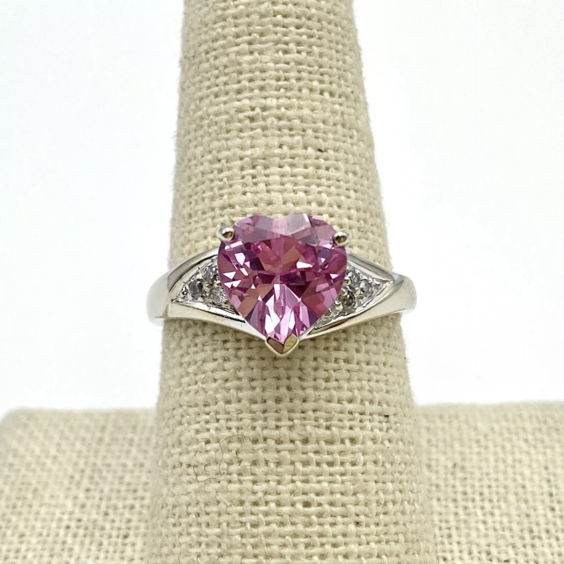 Samuel Aaron 10K White Gold Diamond & Pink Heart Stone Ring