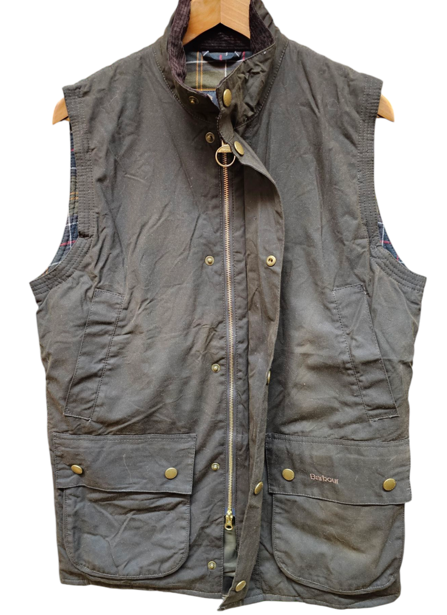 Vintage Retro Barbour Westmorland Brown Wax Vest Gilet Medium Made