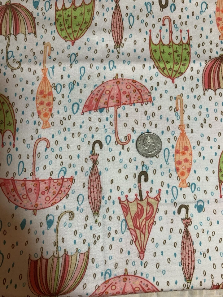 34" Piece of French Multicolor Umbrellas White Background Flannel Fabric 42" - Image 4 of 4