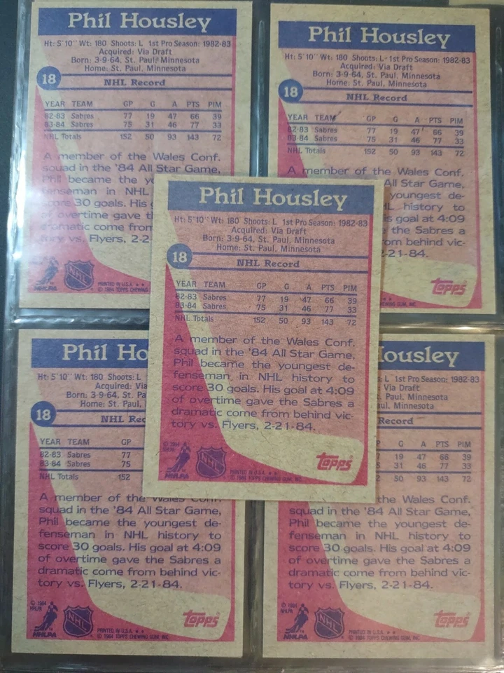 1984 TOPPS NHL HOCKEY CARD SABRES #18 PHIL HOUSLEY Lot 5 - Image 2 of 2