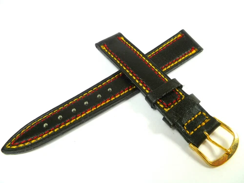 17mm BLACK DOUBLE STITCH WATCH STRAP STRAP SMOOTH LEATHER WATCH BAND 1754