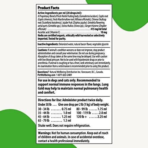 Pet Wellbeing Lung Gold for Dogs Natural Herbal Supplement 2 oz (59 ml