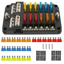 12 Way Car Boot Power Distribution 12V Blade Fuse Holder Box Block Panel Board