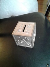 Vintage Metal Coin Bank Baby Room Alphabet/Numbers Block