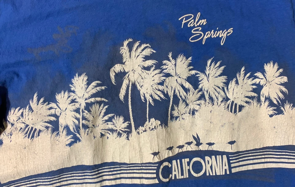 VTG 80S PALM SPRINGS MEN T-SHIRT CALIFORNIA PLAM TREES AND BIRDS MENS SZ L - Image 2 of 4
