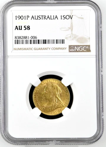 1901 P Perth Australia Gold 1 Sovereign 0.2354 oz Coin NGC AU 58
