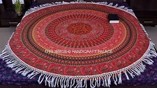 Indian Bohemian Beach Throw Red Tapestry Home Decor Mandala Tassel Lace Roundie 