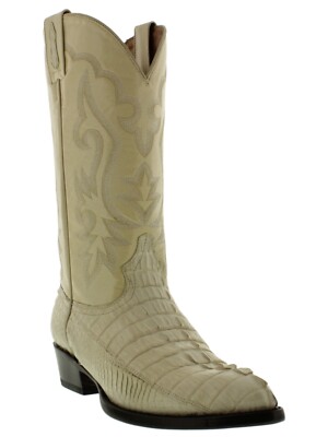 Mens Cowboy Boot J Toe Off White Rodeo Dress Crocodile Tail Skin Size  8, 8.5, 9