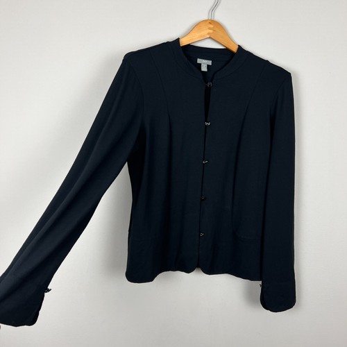 J Jill Cardigan Sweater Jacket Womens Medium Black Button Up Long Sleeve Stretch - Picture 4 of 11