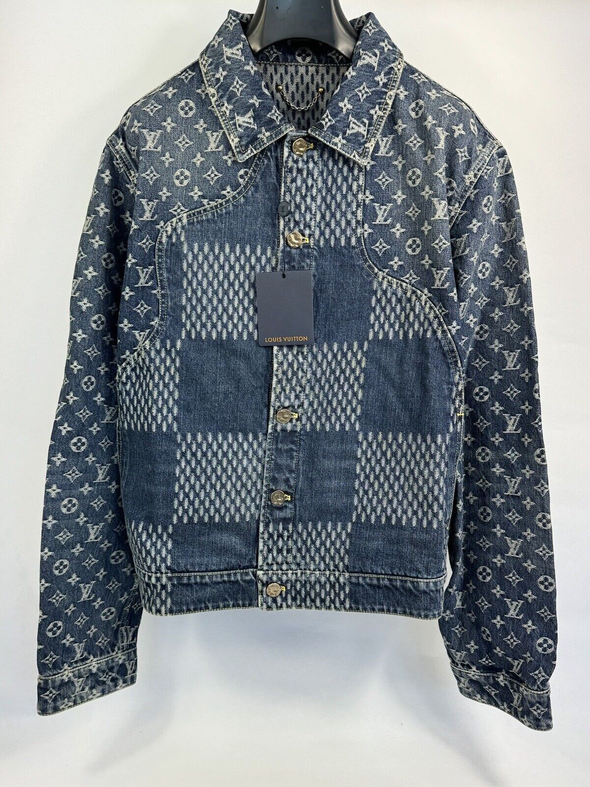 LOUIS VUITTON X NIGO 1A7YD7 MONOGRAM BLUE DENIM JACKET SIZE: 52 / XL