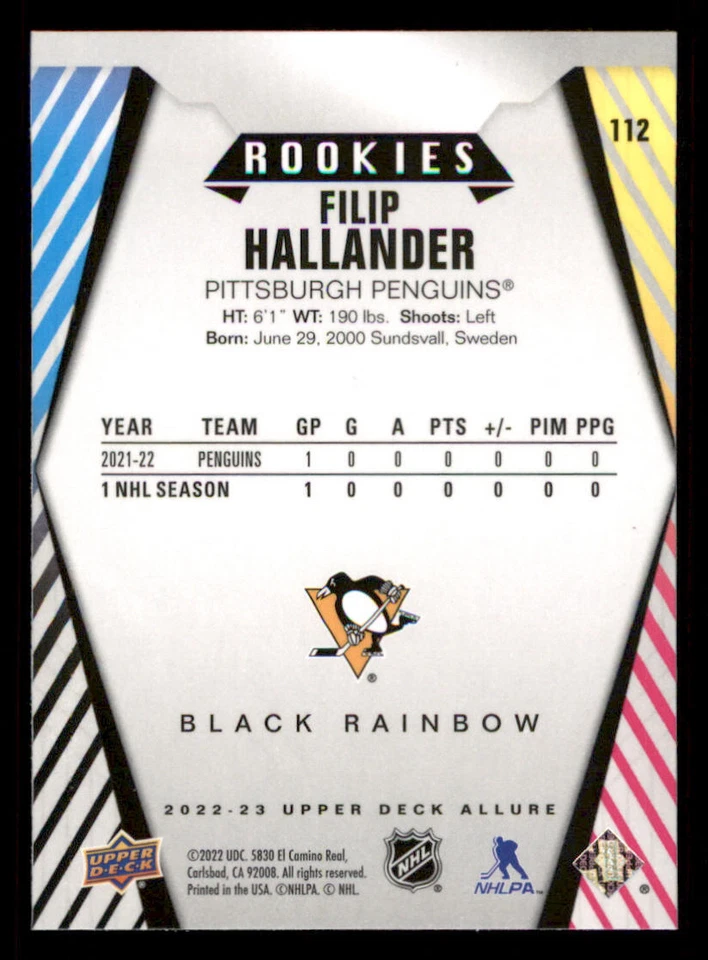 2022-23 Upper Deck Allure Black Rainbow #112 Filip Hallander - Image 2 of 2