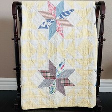 90 x50 Vintage from 1940 s Eight Point Star Hand Stitched Cotton Quilt.