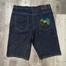 Vintage Y2K Phat Farm Jean Shorts Size 40 Dark Wash Denim Hip Hop Rap Embroidery