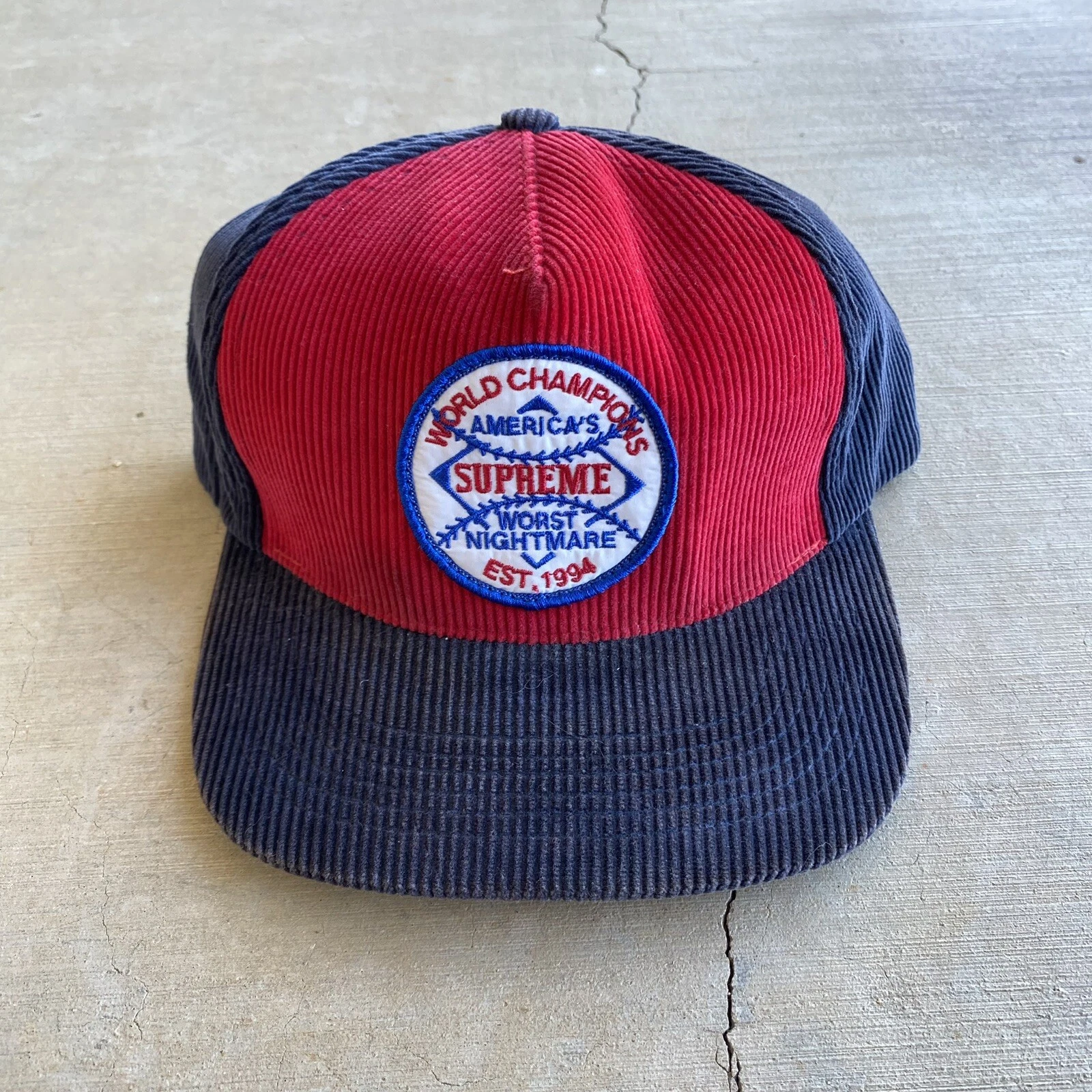 Supreme Worst Nightmare Hat Corduroy 5 Panneaux 2008 rouge bleu