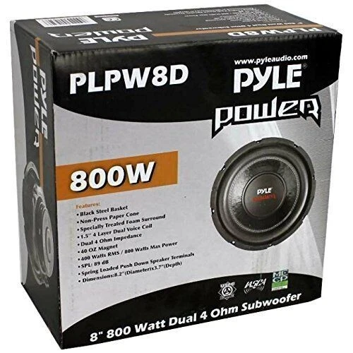 SUBWOOFER PYLE PLPW8D DA 400 WATT RMS 8" 20 CM DVC 4 + 4 OHM 200 MM SUB AUTO SPL - Immagine 2 di 4