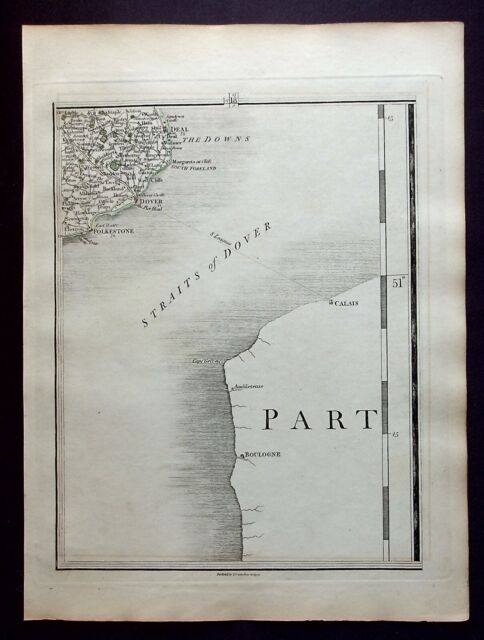 KENT DOVER DEAL FOLKESTONE Pl.18 mappa antica originale Cary 1794-