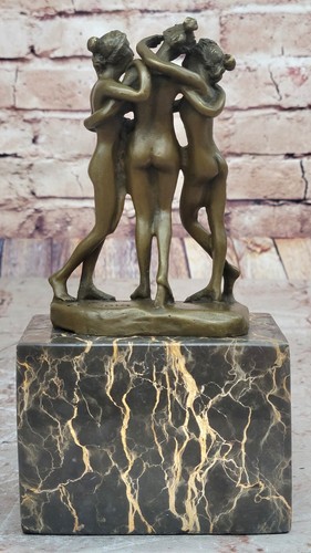 3 Graces Greek Mythology Bronze Figurine Hot Cast Erotic Artwork Signed Figure - Picture 5 of 10
