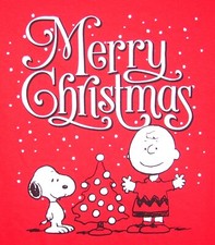Youth Unisex PEANUTS Red Charlie Brown Snoopy MERRY CHRISTMAS T Shirt Sz L