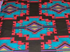 By 1/2 Yd Southwestern Symbols Turquoise Black Cotton Quilt Fabric 22"X44"