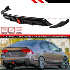 For 06-11 Honda Civic Sedan CTM Design Matt Black LED Rear Diffuser + Side Spats