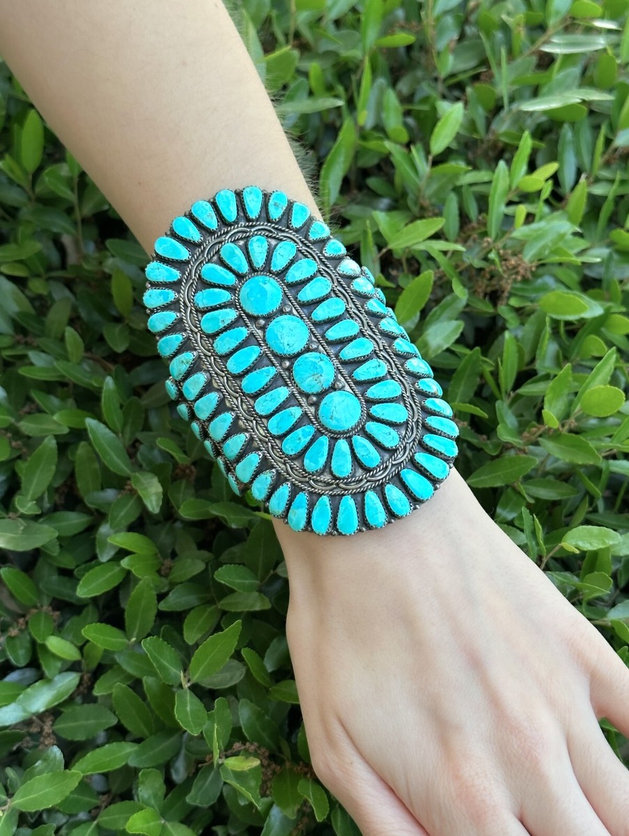Larry Moses Begay Petit Point Turquoise Cuff Bracelet Sterling