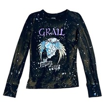 Grail Unholy World Tour Skull Graphic Long Sleeve Shirt Black Paint Splatter S