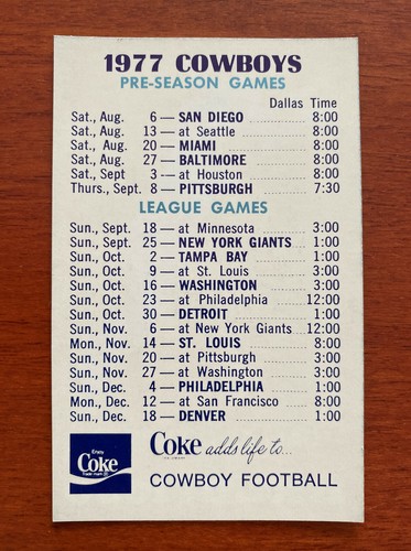 Programma calcio NFL 1977 DALLAS COWBOYS KRLD Coca-Cola CHARLIE WATERS - Foto 2 di 2
