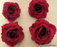 Large 4 1/2" Red Rose Four Piece Lot Silk Flower Hair Clips with Teeth