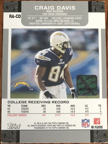 2007 Topps Co-Signers Rookie Autographs Craig Buster Davis RA-CD - Picture 2 of 3