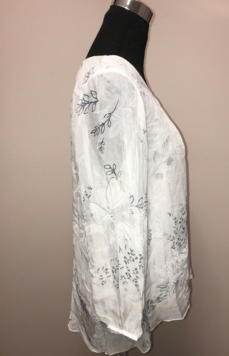 NWT ROSEMARINE White Floral Print Long Sleeve Silk Blouse sz M - Picture 3 of 6