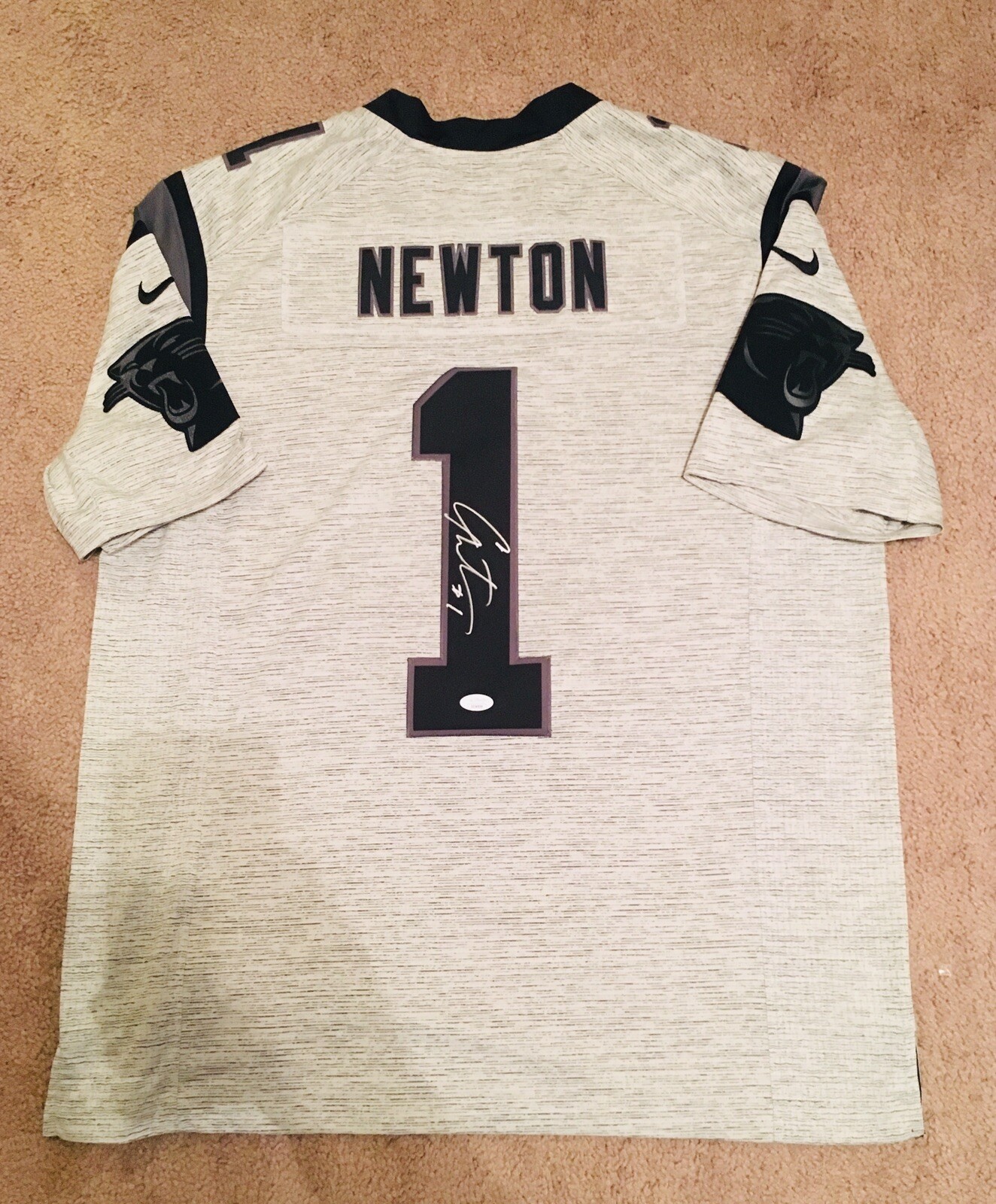 Cam Newton Autographed Signed Carolina Panthers Gray Gridiron Jersey/ JSA 